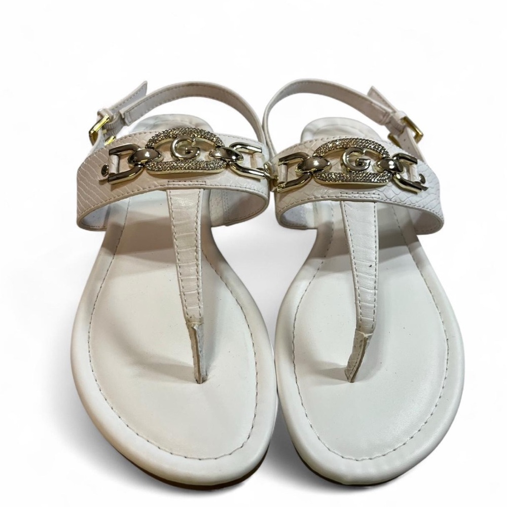 GBG Los Angeles White leather sandals with gold hardware, - Picture 3 of 8